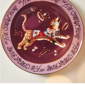 Anthropologie Phannapast 12 Days Christmas Stoneware Desert Plate 5 Golden Rings